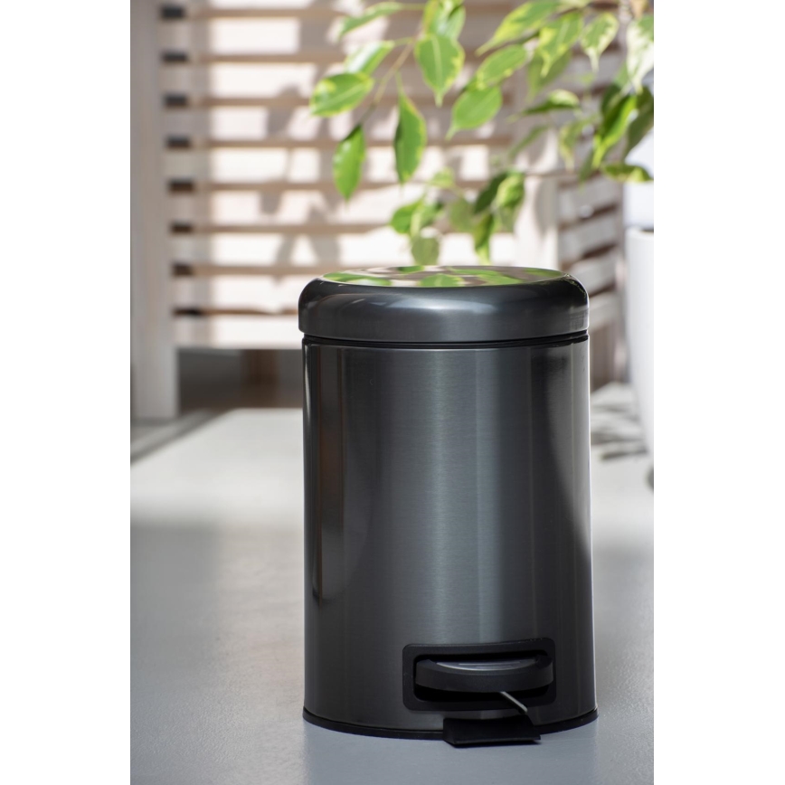 WENKO 24035100 - LEMAN Bin 17x25 cm stainless steel/black