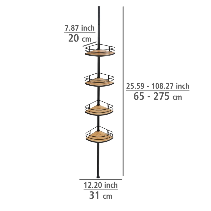 WENKO 24756100 - DOLCEDO Corner Shelf 31 x 20 cm, Stainless Steel / Black / Brown