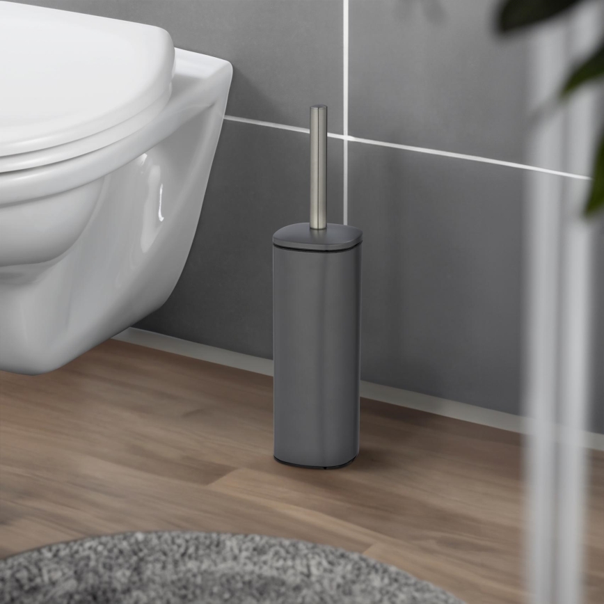 WENKO 24777100 - ALASSIO WC Set 9.3 x 39.2 cm Stainless Steel/Grey