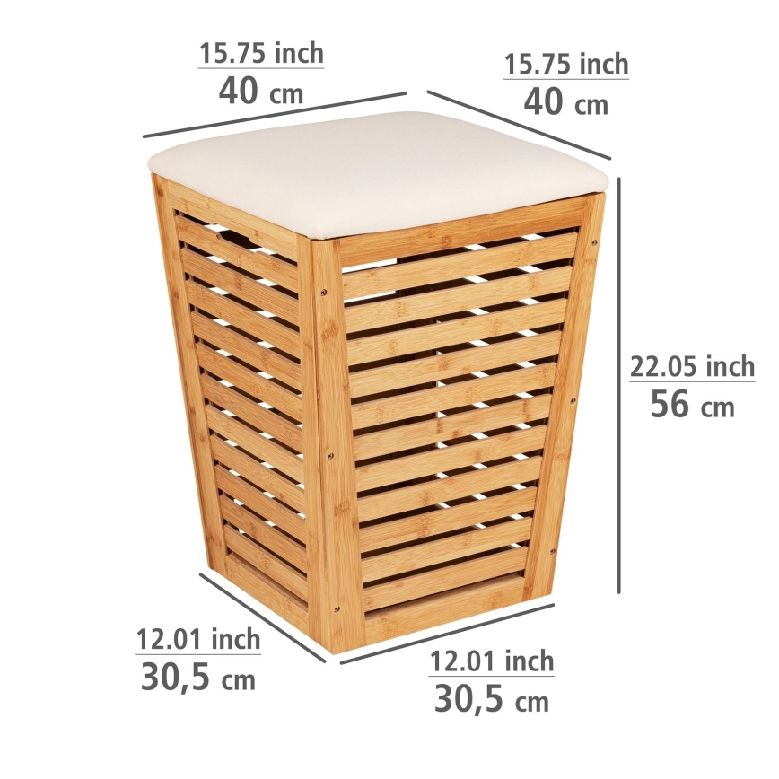 WENKO 25143100 - BAMBUSA Laundry Basket, 40 x 56 cm, Brown