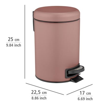 WENKO 25155100 - LEMAN Waste Bin 17 x 25 cm, Pink/Black