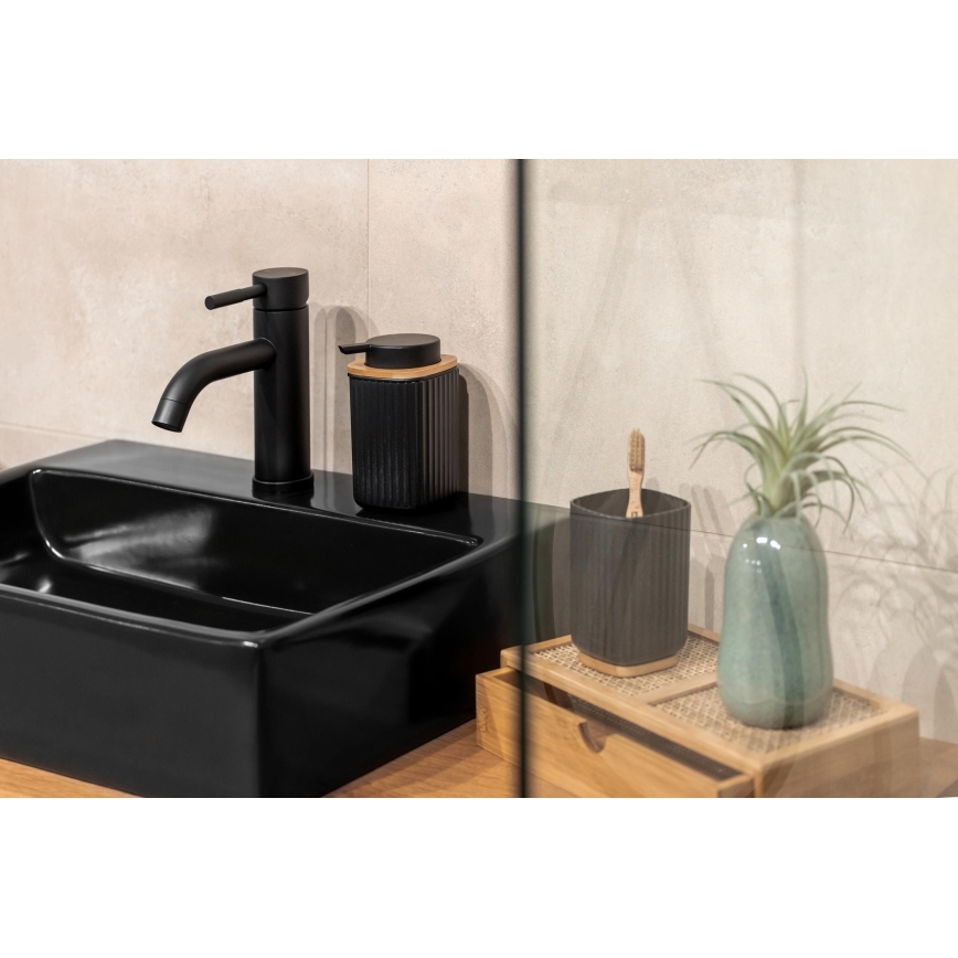 WENKO 25297100 - ROTELLO Toothbrush Cup, 8.5 x 11 cm, Black/Brown