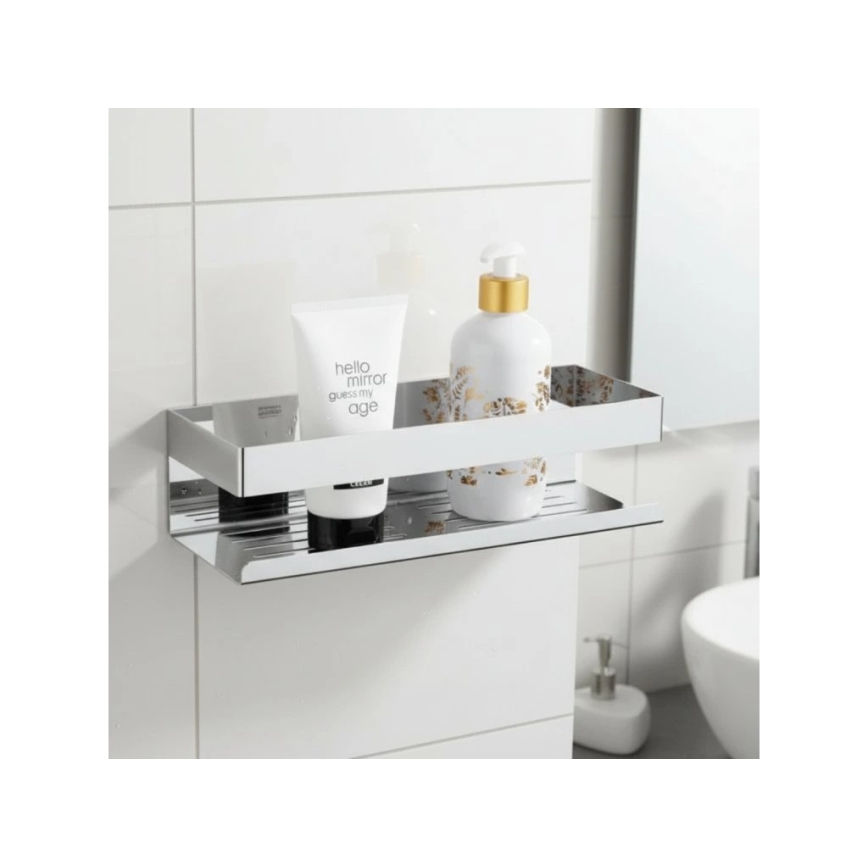 WENKO 25413100-Shelf TURBO-LOC GENOVA SHINE 30x10,5 cm silver