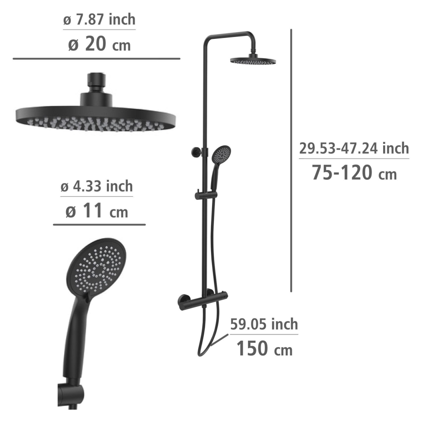 WENKO 25484100 - WATERSAVING SYSTEM Shower System 12x120 cm Black