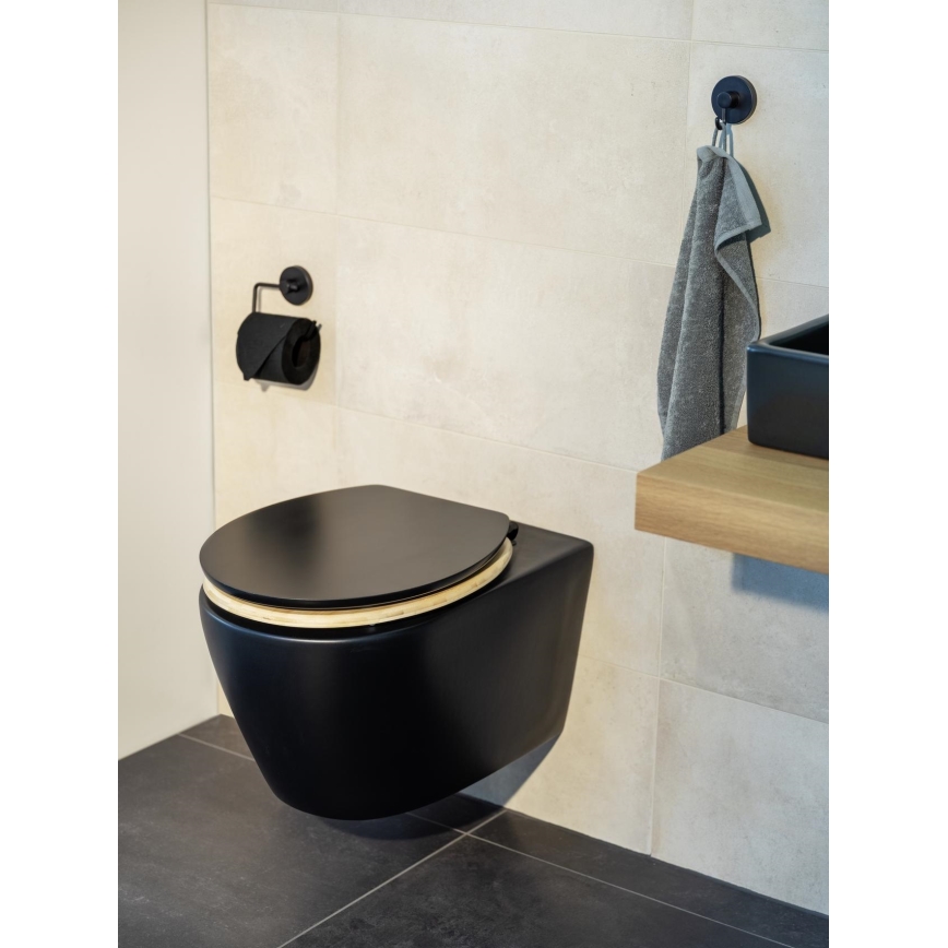WENKO 25772100 - BAMBUZA Toilet Seat 37x44 cm Black/Brown/Polished Chrome