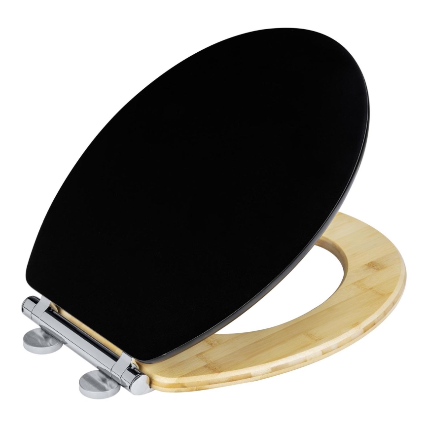 WENKO 25772100 - BAMBUZA Toilet Seat 37x44 cm Black/Brown/Polished Chrome