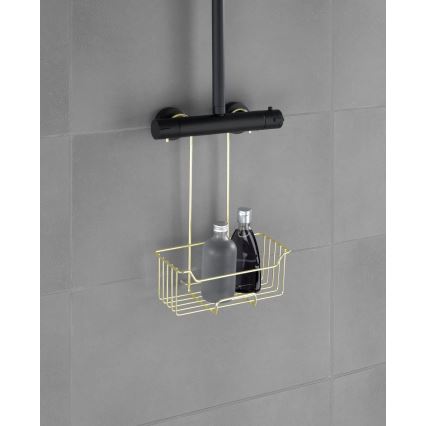 WENKO 25937100 - MILO Shower Caddy 25 x 36 cm, Stainless Steel/Gold/Clear