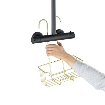 WENKO 25937100 - MILO Shower Caddy 25 x 36 cm, Stainless Steel/Gold/Clear