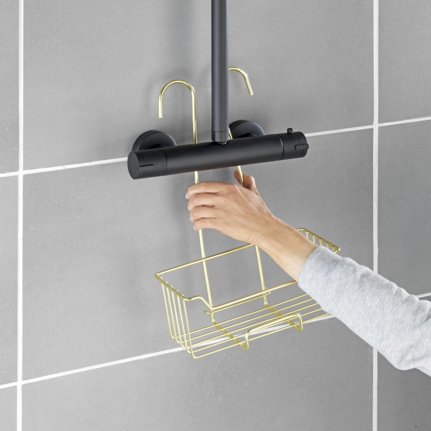 WENKO 25937100 - MILO Shower Caddy 25 x 36 cm, Stainless Steel/Gold/Clear