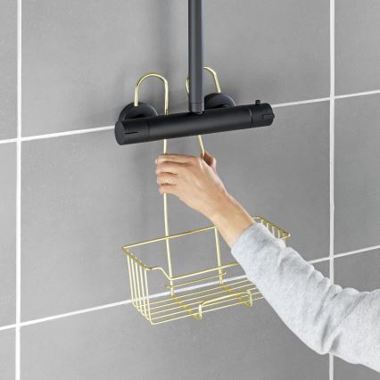 WENKO 25937100 - MILO Shower Caddy 25 x 36 cm, Stainless Steel/Gold/Clear