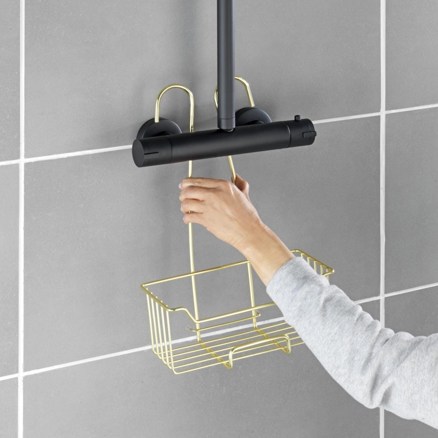 WENKO 25937100 - MILO Shower Caddy 25 x 36 cm, Stainless Steel/Gold/Clear