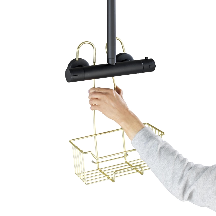 WENKO 25937100 - MILO Shower Caddy 25 x 36 cm, Stainless Steel/Gold/Clear