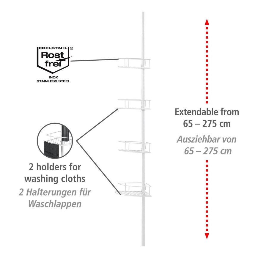 WENKO 26015100 - DOLCEDO Corner Shelf 31 x 230 cm stainless steel/white