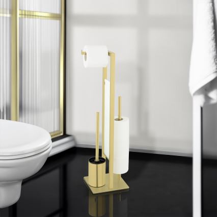 WENKO 26034100 - RIVALTA Toilet Set, 18 x 70 cm, stainless steel/gold/white/black