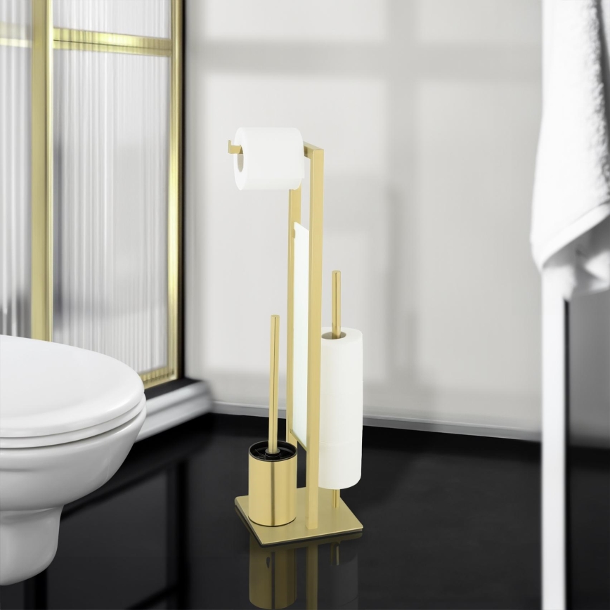 WENKO 26034100 - RIVALTA Toilet Set, 18 x 70 cm, stainless steel/gold/white/black