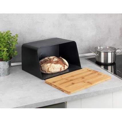 WENKO 54098100 - KUBO Bread Bin 35 x 26.5 cm, Black/Brown