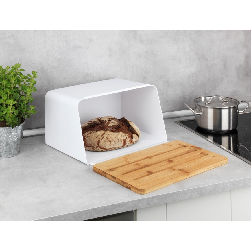 WENKO 54099100 - KUBO Bread Bin 35 x 26.5 cm White/Brown