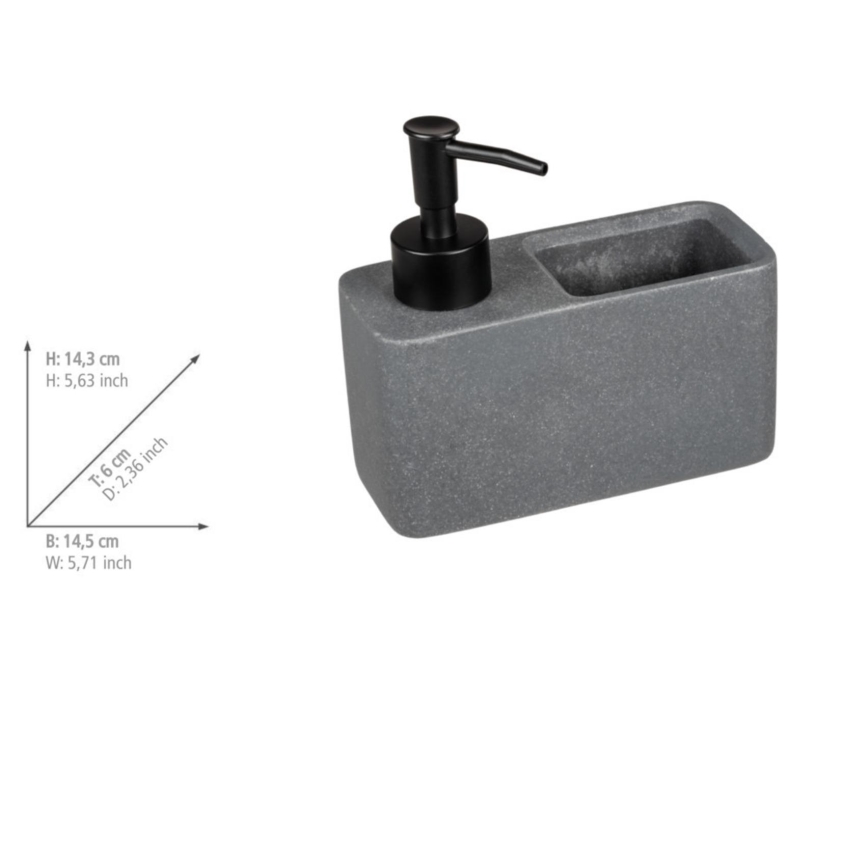 WENKO 54669100 - RESA Soap Dispenser 14.5 x 14.3 cm Grey/Black