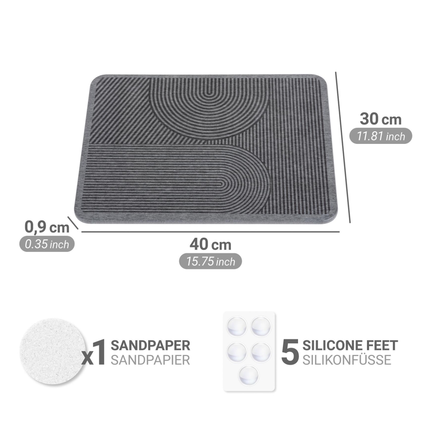 WENKO 54955100 - DAMON Dish Drying Mat 40x30 cm diatomite/grey