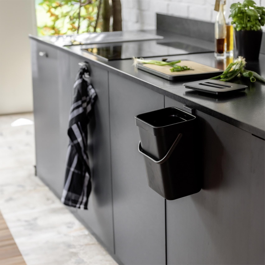 WENKO 55027100 - Waste Bin BLACK OUTDOOR KITCHEN 19x24 cm black/grey/transparent