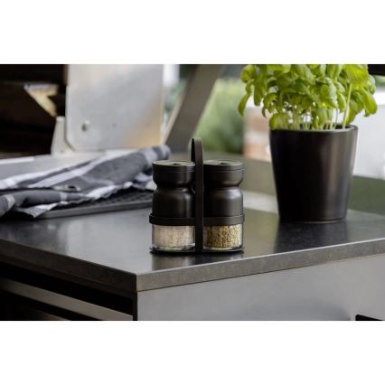 WENKO 55081100 - BLACK OUTDOOR KITCHEN spice jar set 12 x 14.5 cm clear/black
