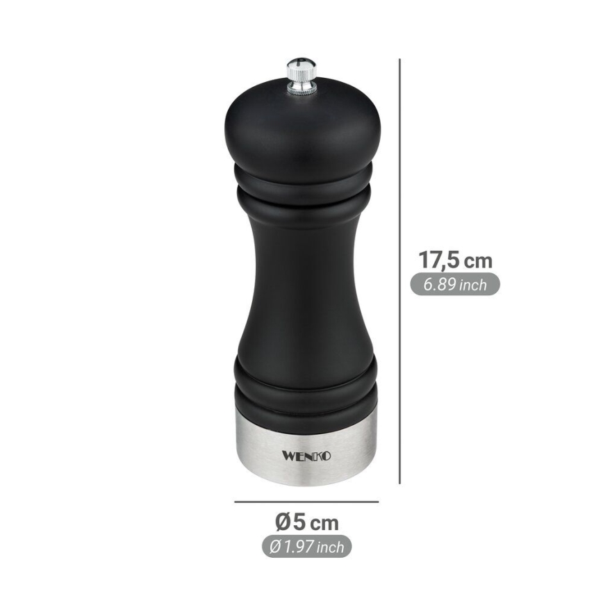 WENKO 55083100-Pepper Mill BLACK OUTDOOR KITCHEN 5x17,5 cm black/white