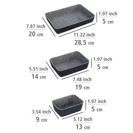 WENKO 64502100 - FELT Drawer Organizer 28.5 x 20 cm grey