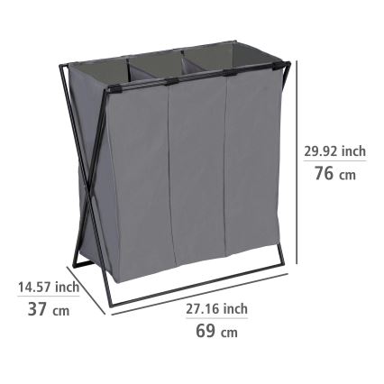 WENKO 71297800 - TRIO Laundry Hamper 69x76 cm grey/black