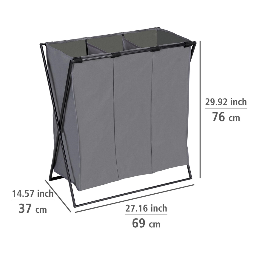 WENKO 71297800 - TRIO Laundry Hamper 69x76 cm grey/black