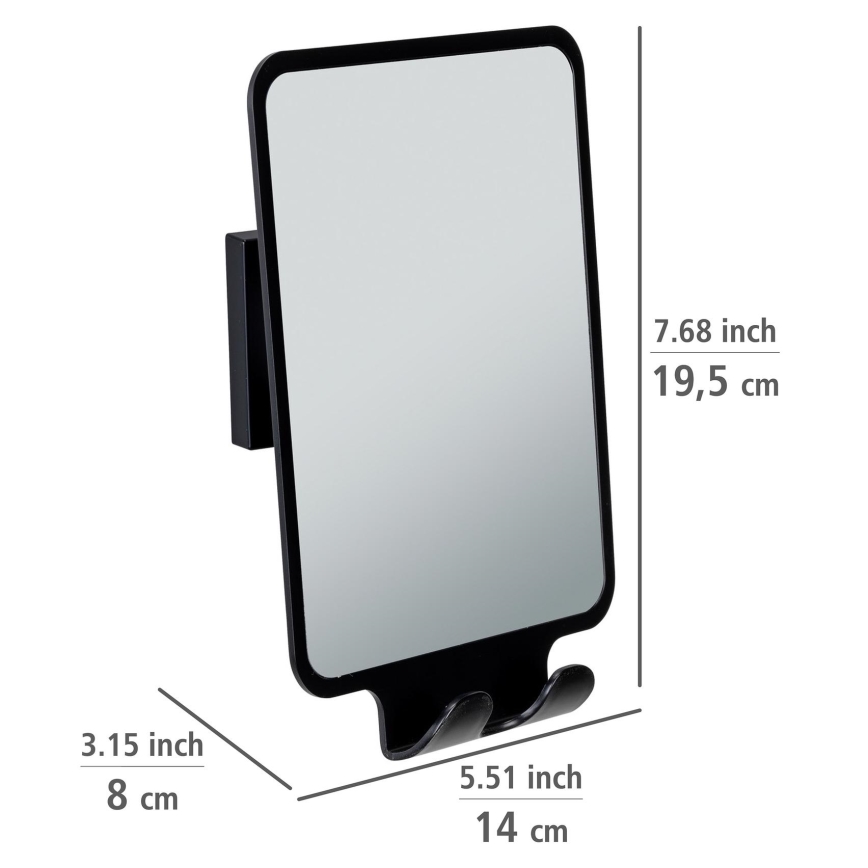 WENKO 71449800 - VACUUM-LOC QUADRO ED Mirror 14 x 19.5 cm, Black