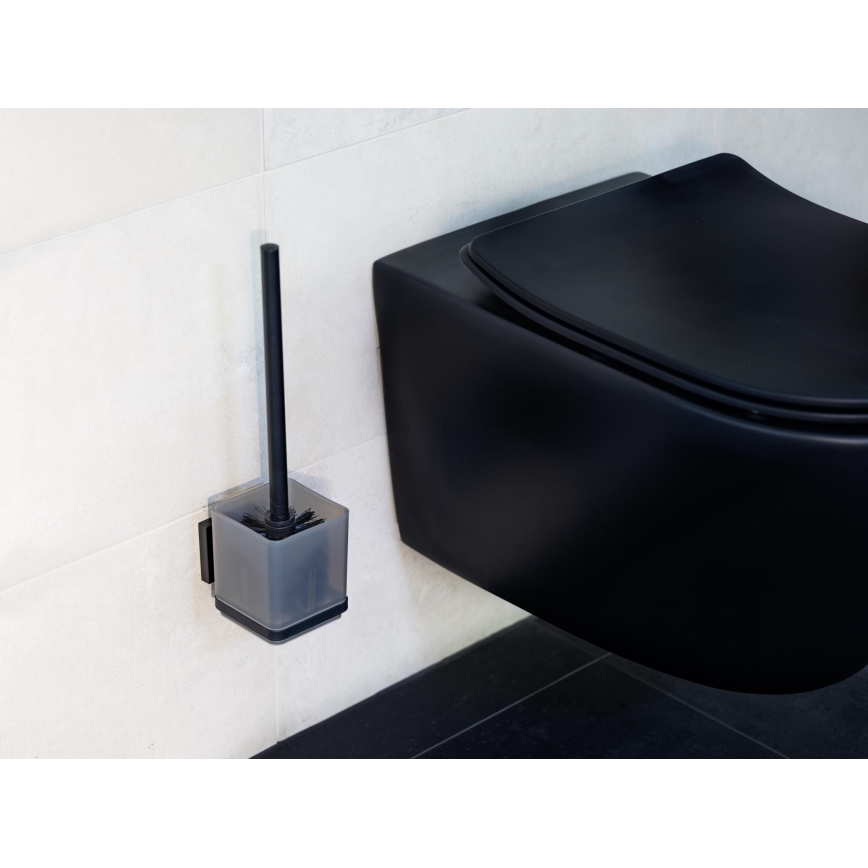 WENKO 71450800 - WC set VACUUM-LOC QUADRO ED 9,5x37 cm black