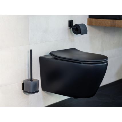 WENKO 71450800 - WC set VACUUM-LOC QUADRO ED 9,5x37 cm black