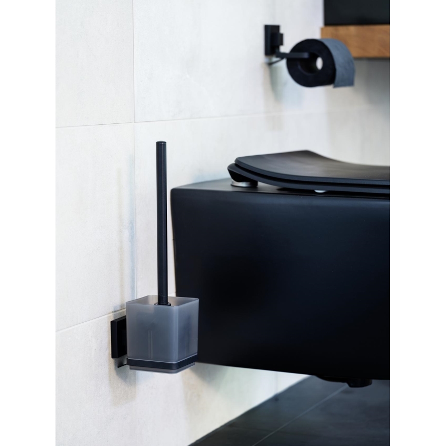 WENKO 71450800 - WC set VACUUM-LOC QUADRO ED 9,5x37 cm black