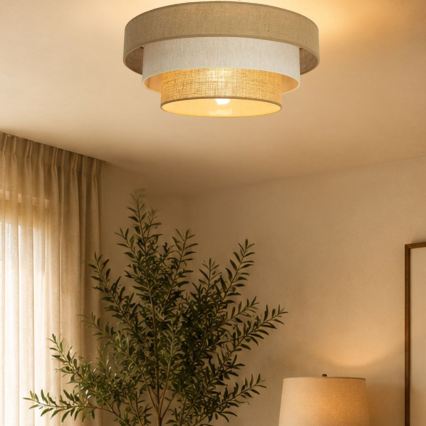 WENTA Ceiling Light 1x E27/60W/230V, Ø 50 cm, Jute/Cream