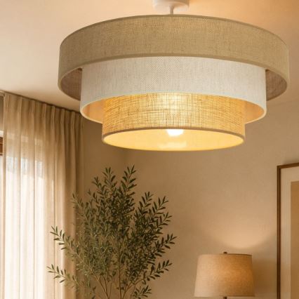 WENTA Flush‑Mount Ceiling Light – Jute Shade, Cream Finish, 1× E27 (max. 60W), 230V, Ø50 cm