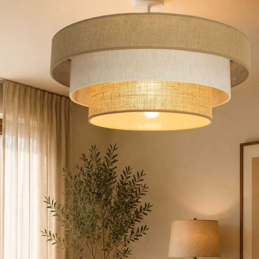 WENTA Flush‑Mount Ceiling Light – Jute Shade, Cream Finish, 1× E27 (max. 60W), 230V, Ø50 cm