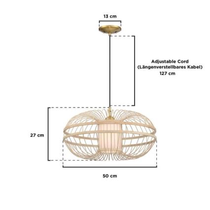Westinghouse 61255 - Pendant light on cable TULCEA 1xE27/60W/230V Ø 50 cm bamboo