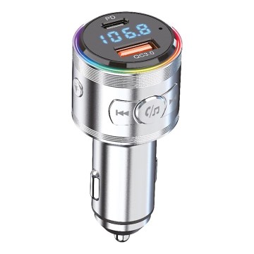 Winner Group - 20W Silver Car Charger with FM Transmitter and Hands-Free Calling