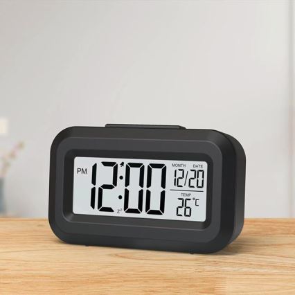 Winner Group - Alarm clock with LCD display and thermometer 2xAAA black