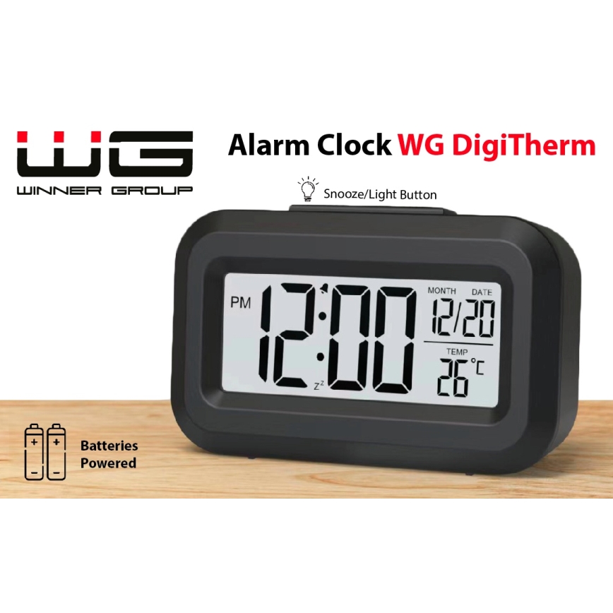 Winner Group - Alarm clock with LCD display and thermometer 2xAAA black