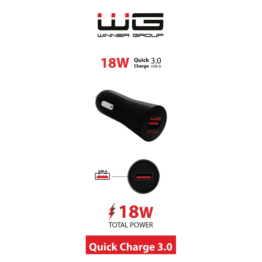 Winner Group - Car charger 1xUSB-A Power Delivery 18W black
