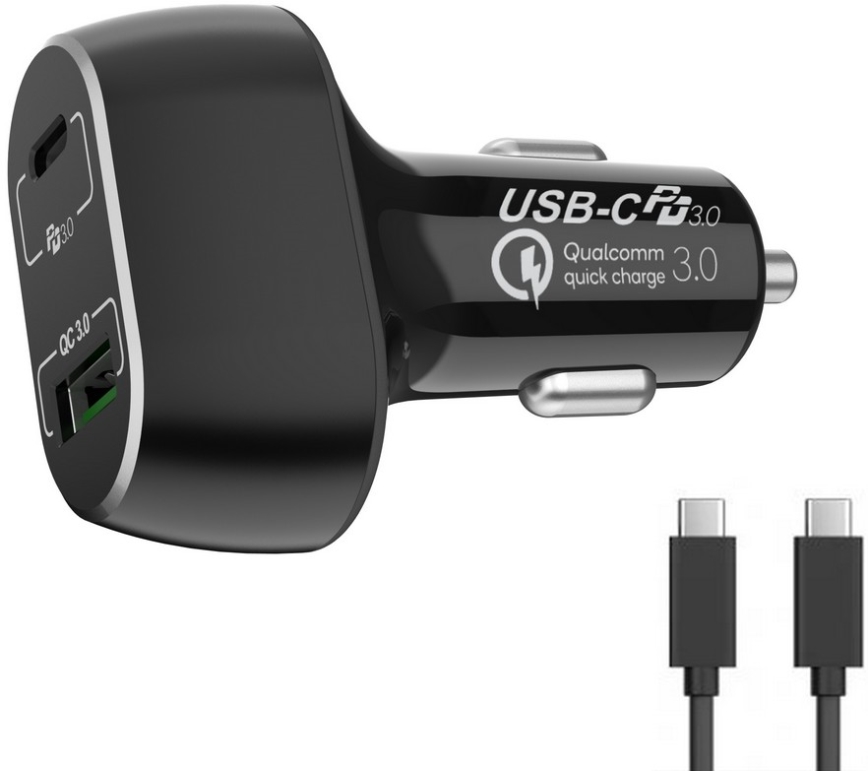 Winner Group - Car charger 1xUSB-C + 1xUSB-A Power Delivery 63W + USB cable USB-C / USB-C 1 m black