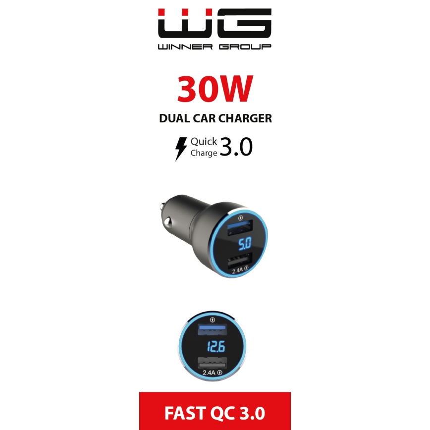 Winner Group - Car charger with a display 2xUSB-A Power Delivery 30W black