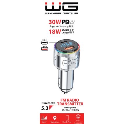 Winner Group - Car charger with FM transmitter and hands-free function 20W silver