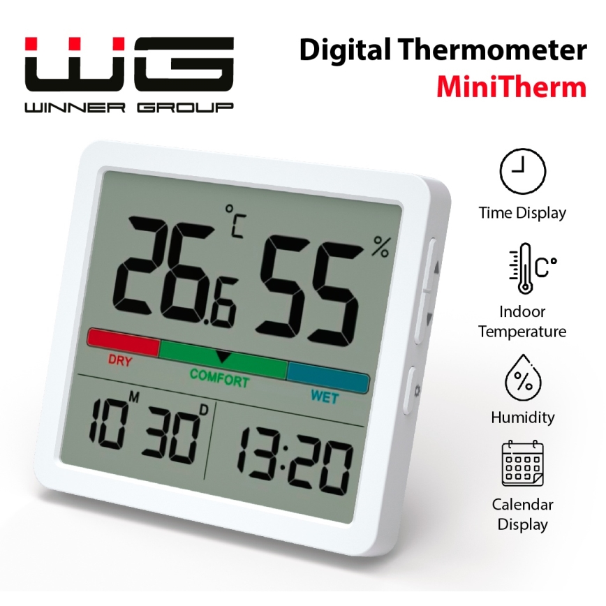 Winner Group - Digital thermometer with LCD display and humidity meter 2xCR2032 white
