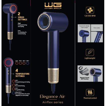 Winner Group - Hairdryer with ionizer Elegance Air 1600W/230V blue SCHUKO