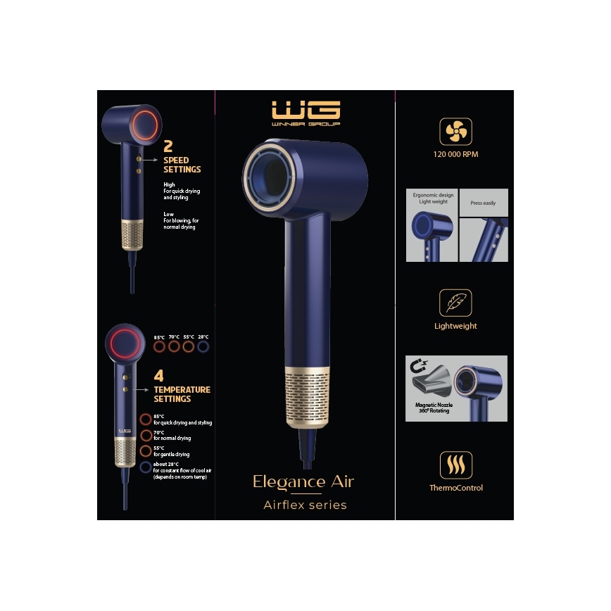 Winner Group - Hairdryer with ionizer Elegance Air 1600W/230V blue SCHUKO