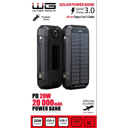 Winner Group - Power Bank with wireless charging and solar panel 20000 mAh 20W PD