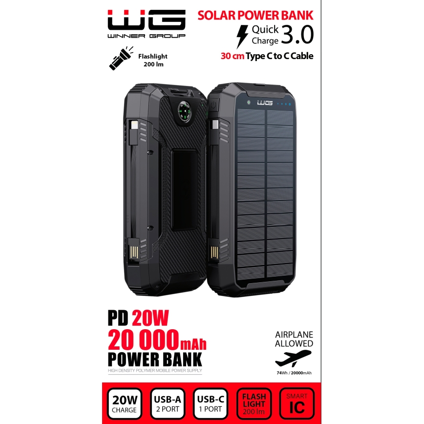 Winner Group - Power Bank with wireless charging and solar panel 20000 mAh 20W PD