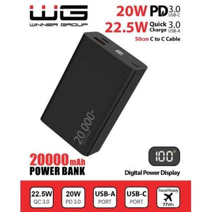 Winner Group - Power Bank with display 20000 mAh 20W Power Delivery black